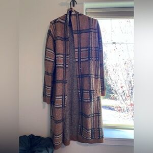 Plaid Brown Women's Sweater Coat